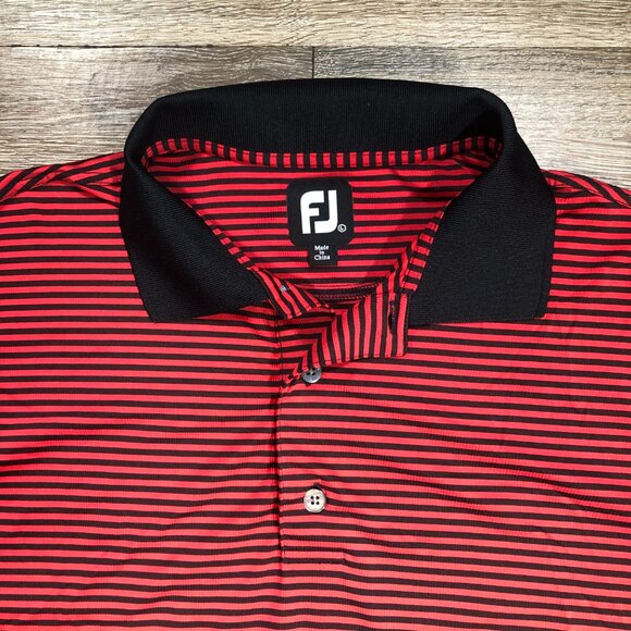 Footjoy FJ Performance Golf Polo Shirt Mens Large Red Black Striped PGT Trucking - Picture 4 of 6
